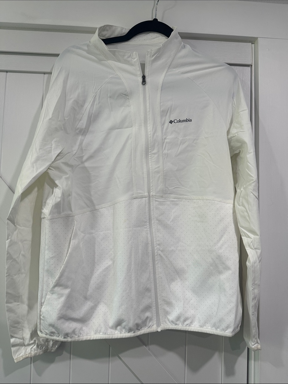 Columbia White Lightweight Hooded Windbreaker Jacket